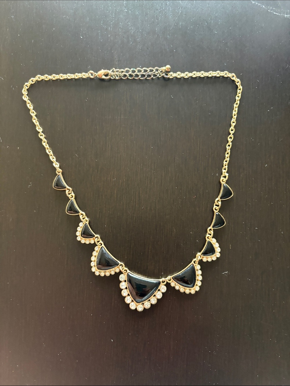 Gold-Tone Black Teardrop Necklace with Crystal Accents